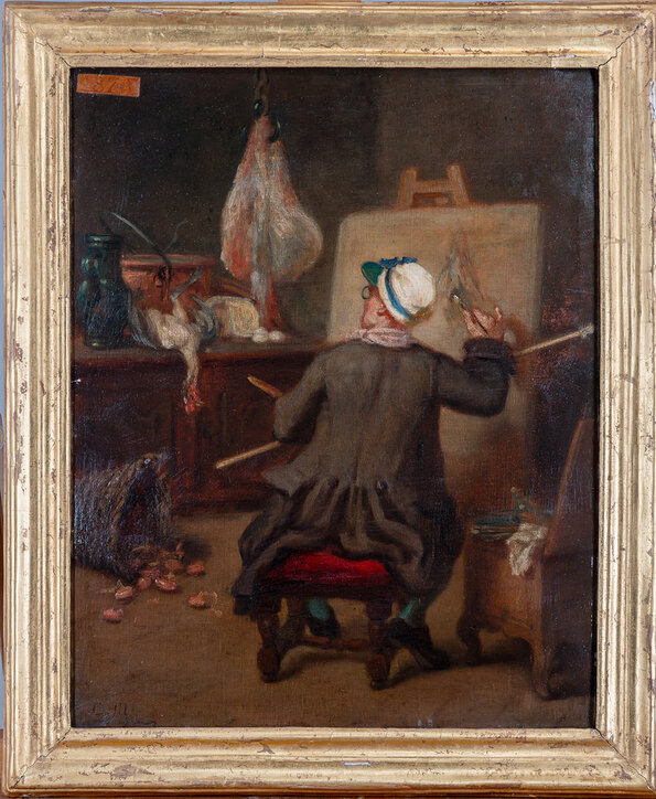 Camille Marcille (1816-1875), Chardin peignant sa Nature morte à la raie et panier d’oignons, vers 1860 Camille Marcille (1816-1875), Chardin peignant sa Nature morte à la raie et panier d’oignons, vers 1860